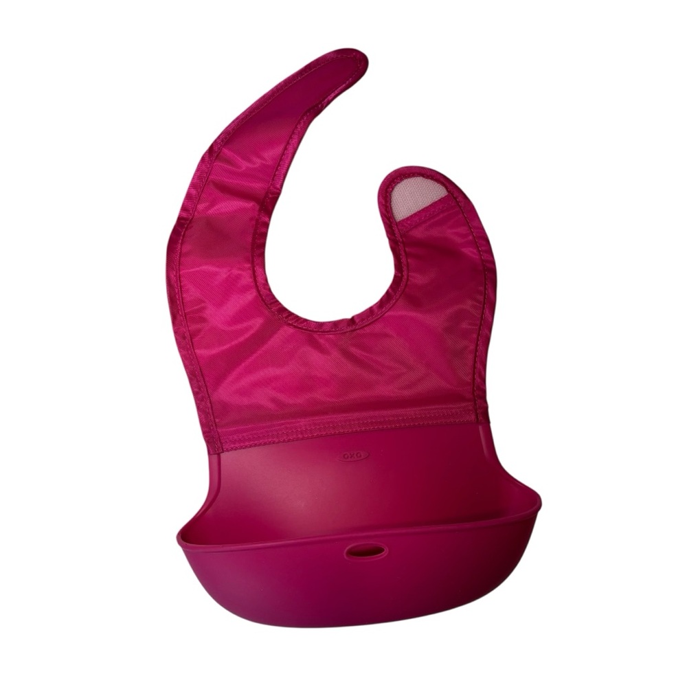 Oxo Fuchsia Hot Pink Silicone and Nylon Velcro Baby Bib